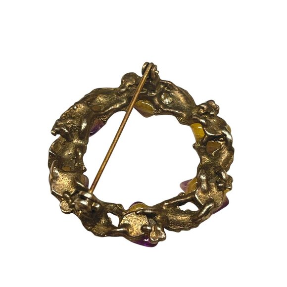 Vintage Gold-Tone Brooch With Purple Stones & Leaf Design - Picture 4 of 8